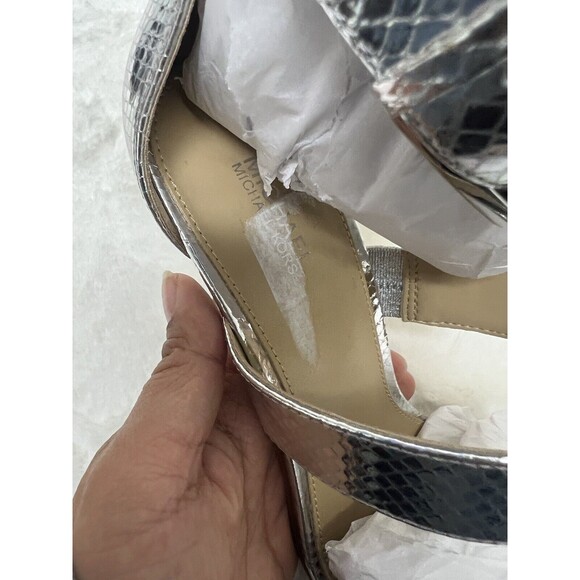 Michael Kors Women's Amal Metallic Snake Embossed Leather Sandal Silver, US 8 M - Picture 10 of 11